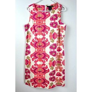 Willi Smith Bold Pink Paisley Back Zip Sleeveless Sheath Dress Size 10